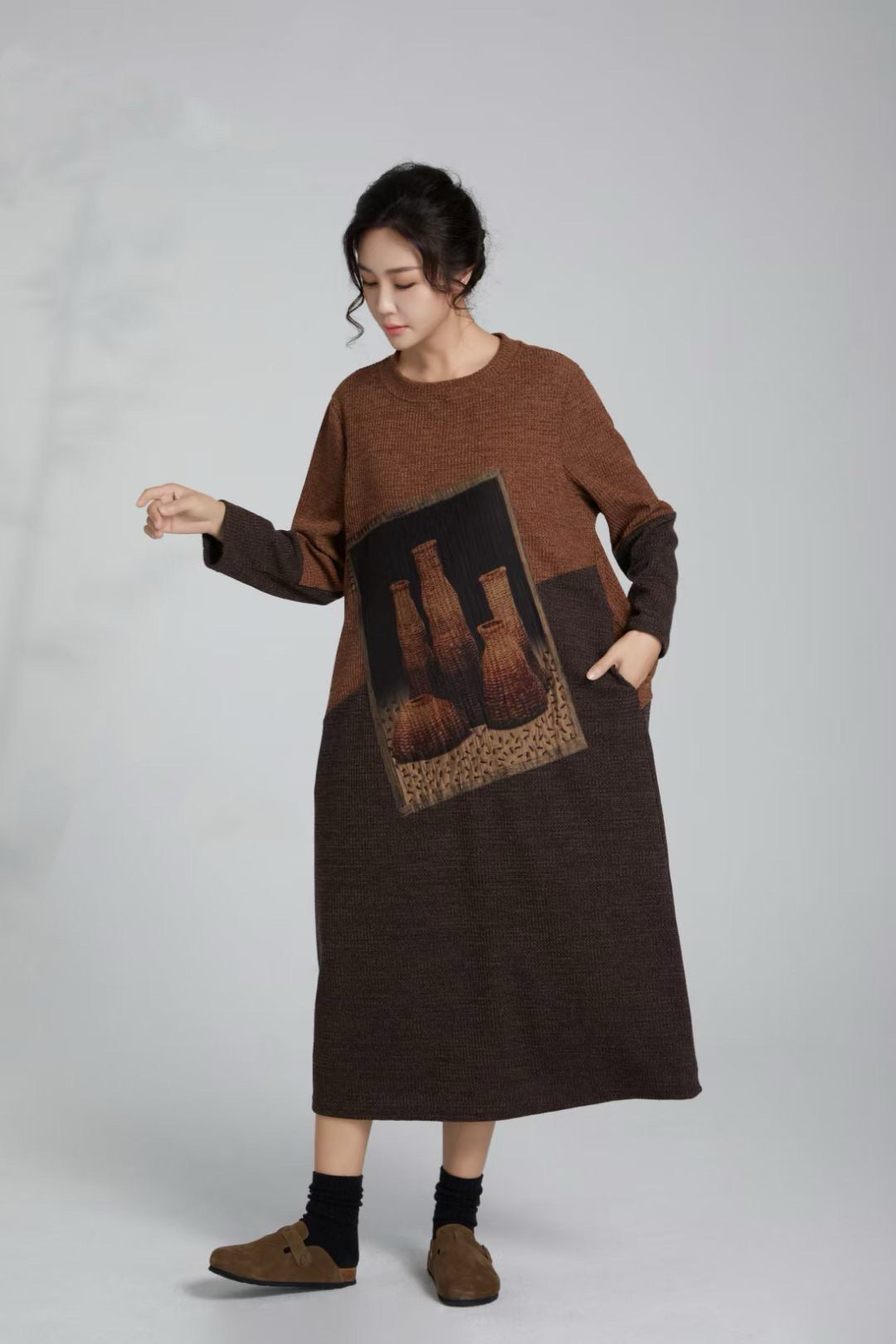 Autumn Leaf Color Dress with Artistic Design Jiujo Autumn Leaf Color Dress with Artistic Design Jiujo
