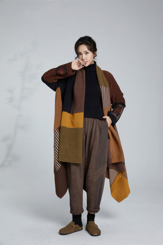 "Autumn Spice" Autumn-Winter Color Block Sweater Coat